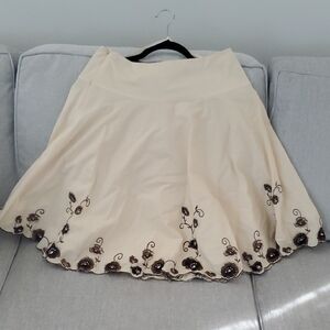 Nine West Cream And Brown Flowers A Line Skirt